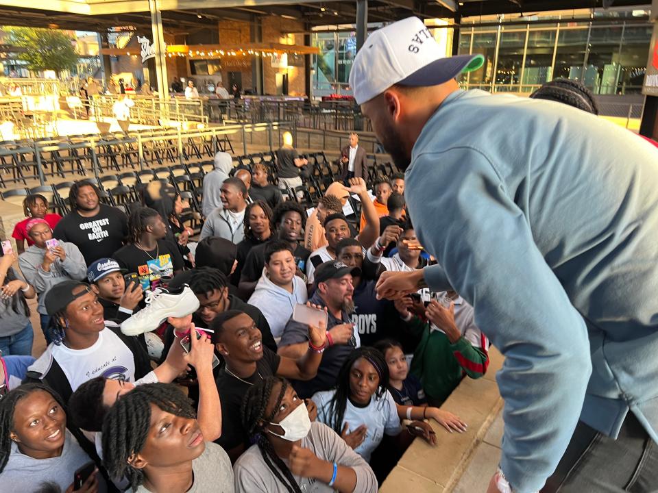 Cowboys quarterback Dak Prescott hosted roughly 200 high school students of color for a town hall with law enforcement on May 25, 2022.
