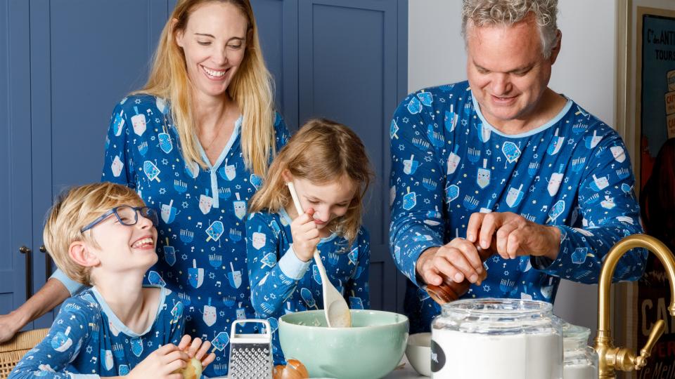 We love Little Sleepies' buttery-soft pajamas, and the Dancing Dreidel print is festive.