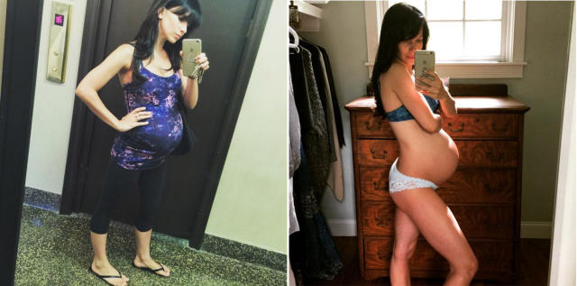 Pregnant Hilaria Baldwin lifts weights while wearing a frock and high heels