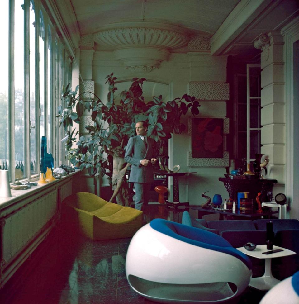 <p>French fashion designer Pierre Cardin at home on April 27, 1972 in France.</p>