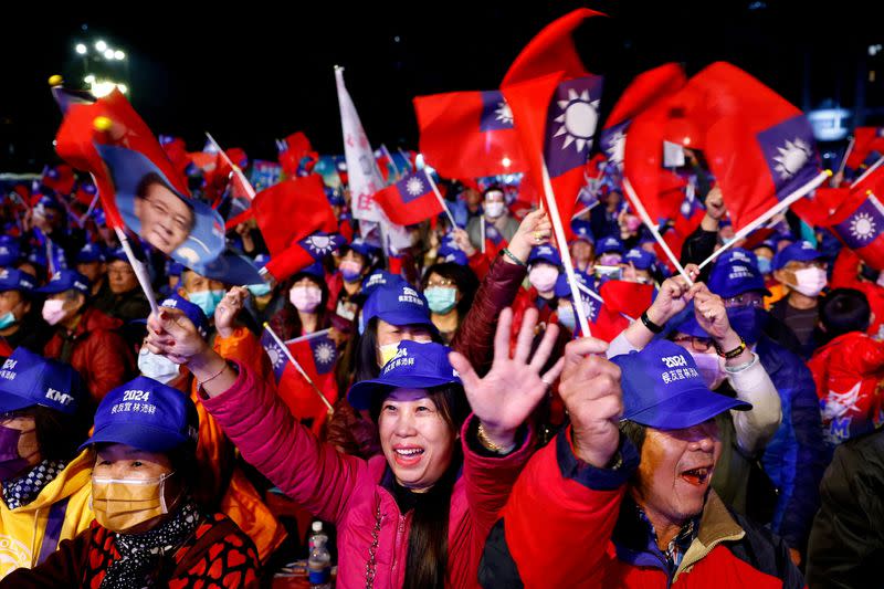 FILE PHOTO: Supporters of Hou Yu-ih, a candidate for Taiwan's presidency from the main opposition party Kuomintang (KMT) attend a campaign event in Keelung