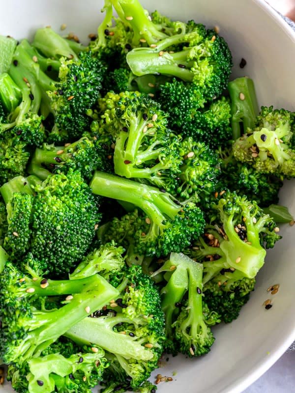 <p>Drive me Hungry</p><p>This Asian sesame broccoli salad is made with crisp broccoli and a tangy garlic sesame oil dressing.</p><p><strong>Get the Recipe: </strong><a href="https://drivemehungry.com/asian-sesame-broccoli-salad/" rel="nofollow noopener" target="_blank" data-ylk="slk:Asian Sesame Broccoli;elm:context_link;itc:0;sec:content-canvas" class="link rapid-noclick-resp"><strong>Asian Sesame Broccoli </strong></a></p>