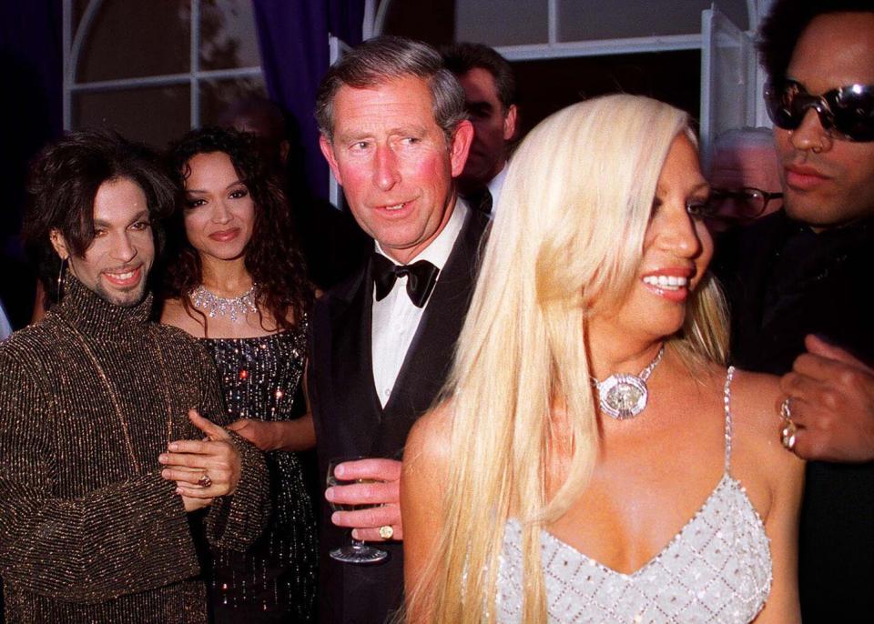 Syon House in London, Prince and wife, Prince Charles, Donatella Versace and Lenny Kravitz at the “De Beers/Versace Diamonds Are Forever Fashion Show.” - Credit: Dave Benett/Getty Images/Courtesy