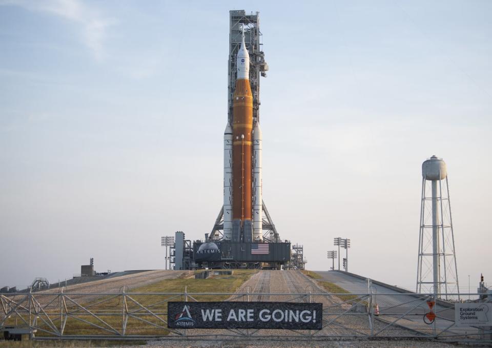 <div class="inline-image__caption"><p>The NASA's Space Launch System (SLS) rocket with the Orion spacecraft aboard is seen atop the mobile launcher at Launch Pad 39B at the Kennedy Space Center on August 17, 2022 in Cape Canaveral, Florida.</p></div> <div class="inline-image__credit">Joel Kowsky/NASA via Getty Images</div>