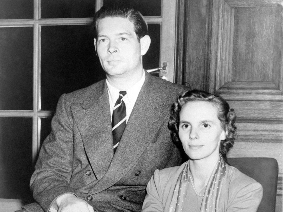 King Michael I of Romania and his wife Queen Anne in a black and white portrait