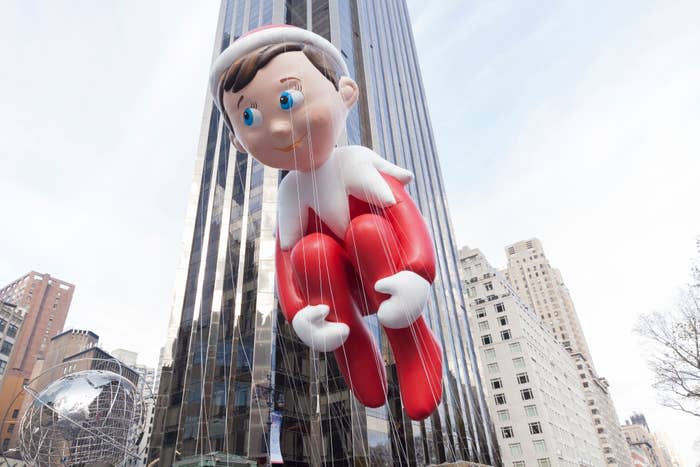 A giant Elf on the Shelf balloon