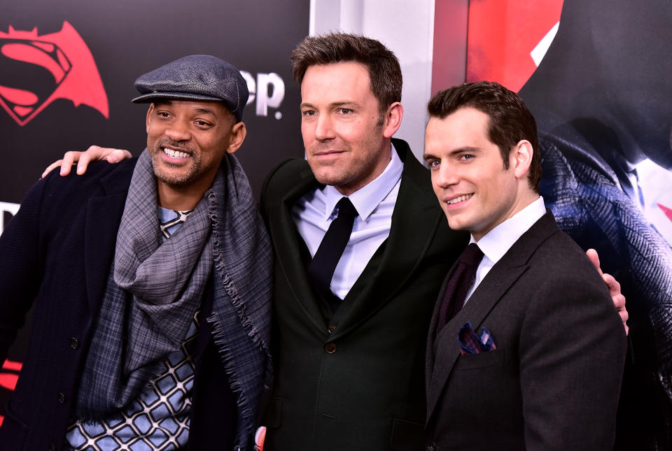 <p>Will Smith, Ben Affleck and Henry Cavill attend the "Batman V Superman: Dawn Of Justice" New York premiere at Radio City Music Hall on March 20, 2016 in New York City. (Photo by James Devaney/WireImage)</p> 