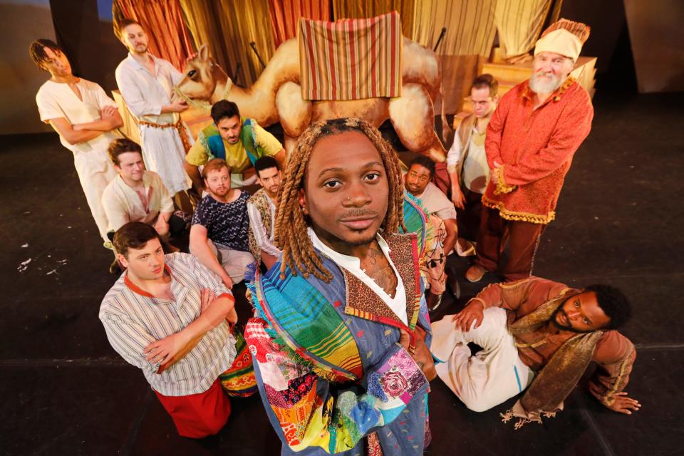 Lawrence Flowers, center, is Joseph in Joseph and the Amazing Technicolor Dreamcoat opening on July 21 at the Zeiterion Performing Arts Center in New Bedford.