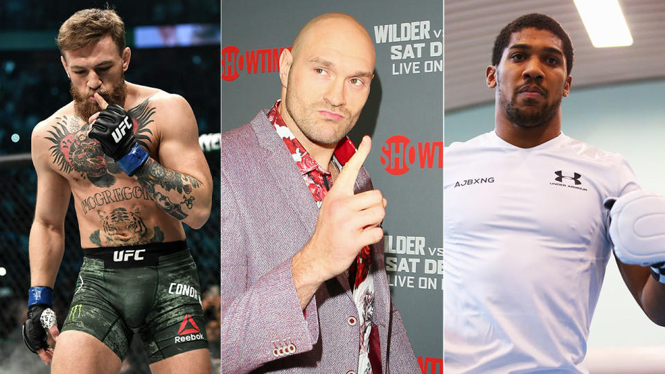 Fury has moved above McGregor (L) and Joshua (R) on British sport’s rich list. Pic: Getty