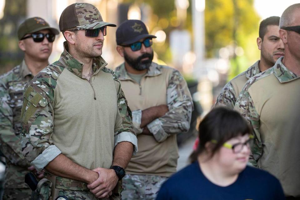 Law enforcement officers gather at Bob Hart Square prior to taking part in the Law Enforcement Torch Run for Special Olympics Northern California in Merced, Calif., on Thursday, June 15, 2023. Andrew Kuhn/akuhn@mercedsun-star.com