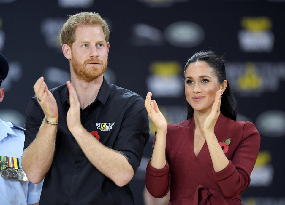  Prince Harry, Duke of Sussex and Meghan, Duchess of Sussex attend the wheelchair basketball final during the Invictus Games at the Quay Centre on October 27, 2018 in Sydney, Australia. The Duke and Duchess of Sussex are on their official 16-day Autumn tour visiting cities in Australia, Fiji, Tonga and New Zealand.  