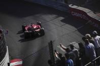 Ferrari driver Charles Leclerc of Monaco steers his car during the second free practice at the Monaco racetrack, in Monaco, Friday, May 27, 2022. The Formula one race will be held on Sunday. (AP Photo/Daniel Cole)