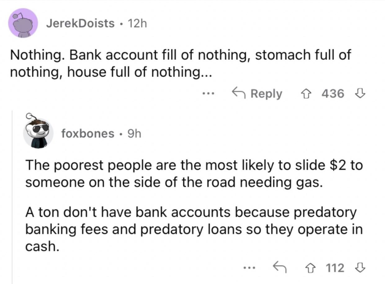 Reddit screenshot about bank account being full of nothing.