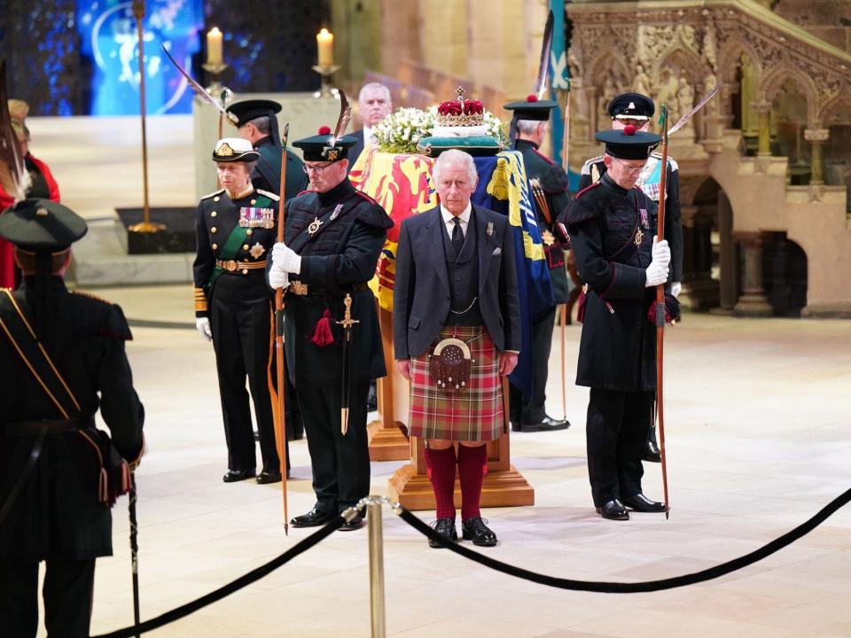 King Charles III, Princess Anne, Prince Edward, and Prince Andrew at the Vigil of the Princes.