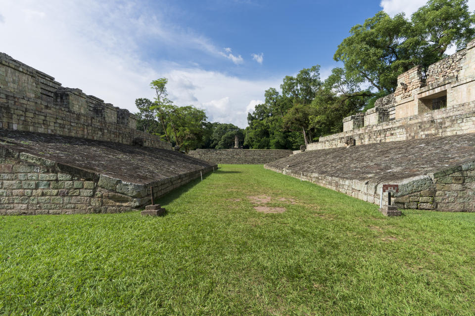 The Ball Court at the Acropolis of Copan, an ancient Maya site in western Honduras, Saturday, Sept. 23, 2023. (AP Photo/Moises Castillo)