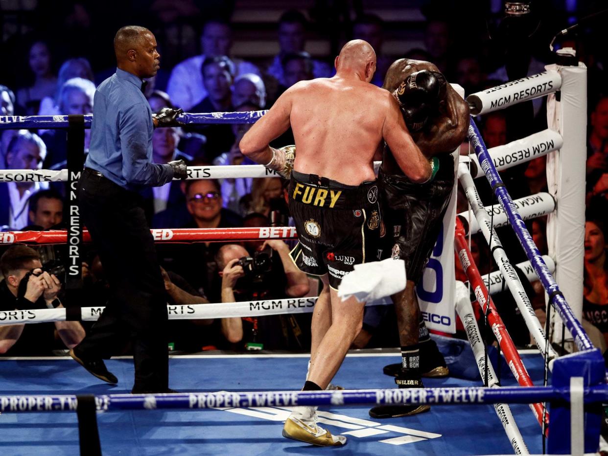 The towel was thrown in by Mark Breland during Tyson Fury's win over Deontay Wilder: EPA