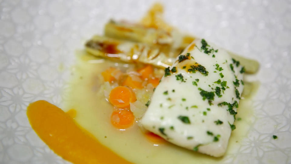 It also includes line-caught striped sea bass with artichoke and orange glaze. 