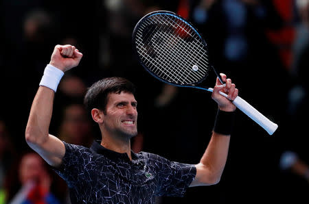 Tennis - ATP Finals - The O2, London, Britain - November 17, 2018 Serbia's Novak Djokovic celebrates winning his semi final match against South Africa's Kevin Anderson Action Images via Reuters/Andrew Couldridge