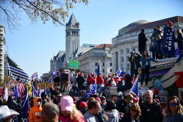 Far-right extremists rally at Freedom Plaza in Washington, D.C., on Nov. 14, 2020, to show their allegiance in Donald Trump's fight to deny his electoral defeat. (Photo: Astrid Riecken For The Washington Post via Getty Images)