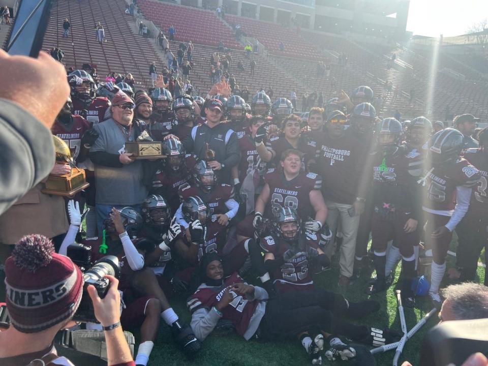 Phillipsburg poses after beating Easton in the annual Thanksgiving Day game on Nov. 24, 2022