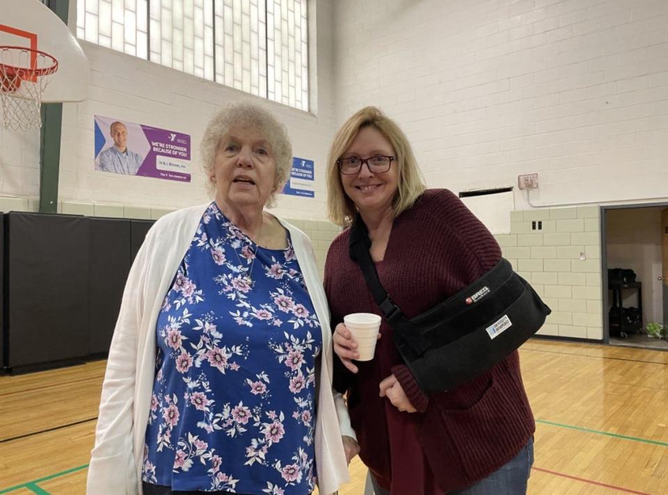 Old Colony YMCA Livestrong participants Judy Willoughby, left, and Samantha Dacosta, of Lakeville, relax after completing a workout during a Livestrong program.