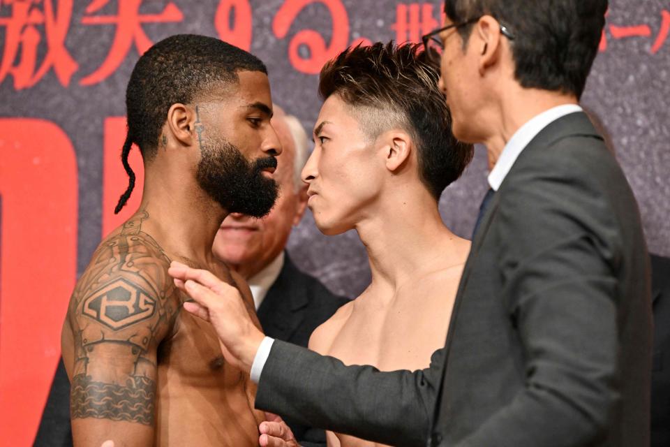 Fulton (left) puts his super-bantamweight belts on the line against Inoue in Tokyo (AFP via Getty Images)