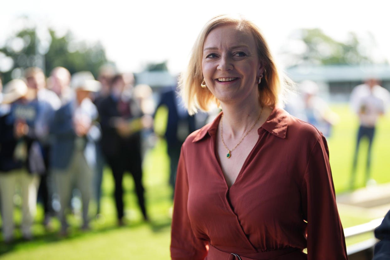 Liz Truss at an event at Solihull Moors FC, as part of the campaign to be leader of the Conservative Party and the next prime minister. Picture date: Saturday August 6, 2022. (Photo by Jacob King/PA Images via Getty Images)