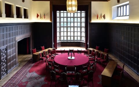 The negotiation room of the Potsdam Conference at Cecilienhof Palace in Potsdam, Germany, 25 June 2015.  - Credit: Ralf Hirschberger/DPA