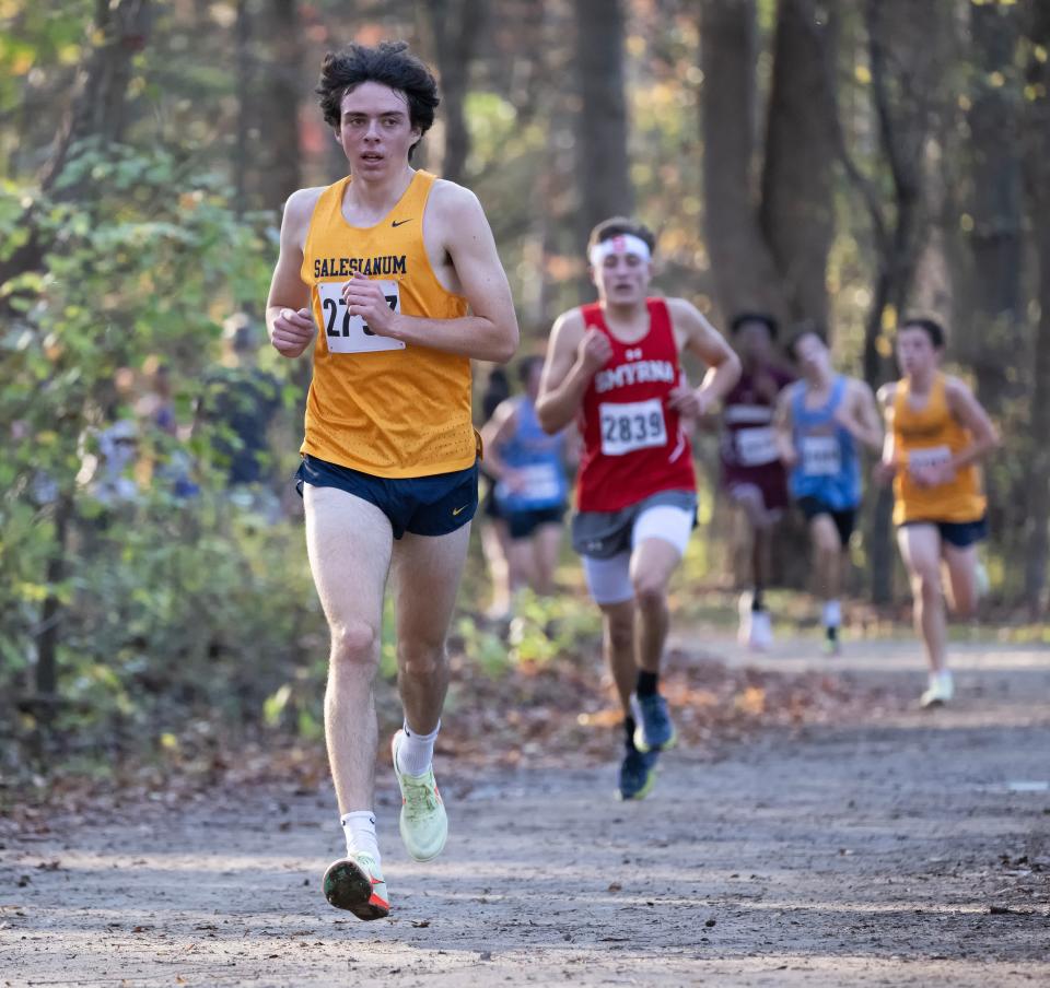 Salesianum’s James Kennedy runs to a seventh place in the DIAA 2022 Cross Country Boy’s Division I Championship at Killens Pond State Park in Felton, Del.