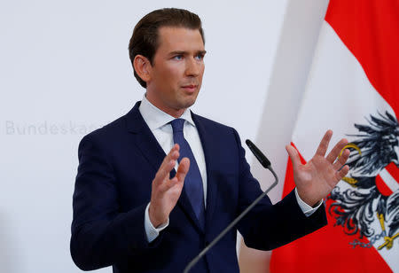 Austrian Chancellor Sebastian Kurz addresses the media in Vienna, Austria, May 18, 2019. REUTERS/Leonhard Foeger