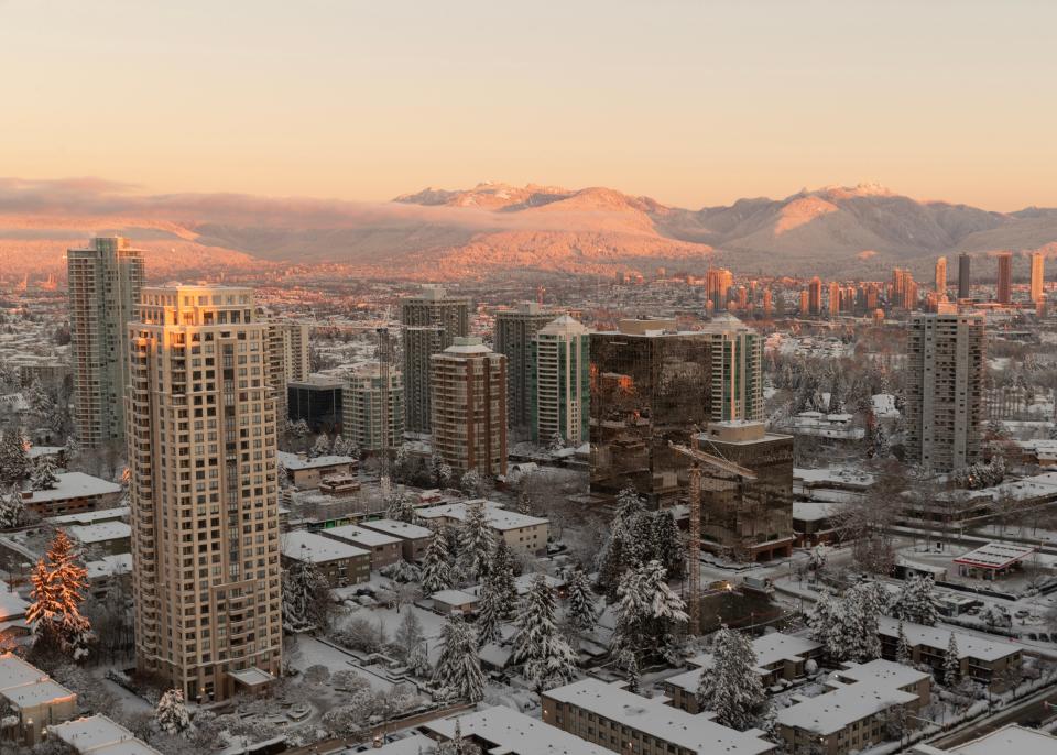 A photo of Vancouver, Canada at sunrise.