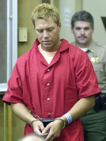 <p>Ted Benson-Pool/Getty</p> Scott Peterson at Stanislaus County Superior Court in 2003.