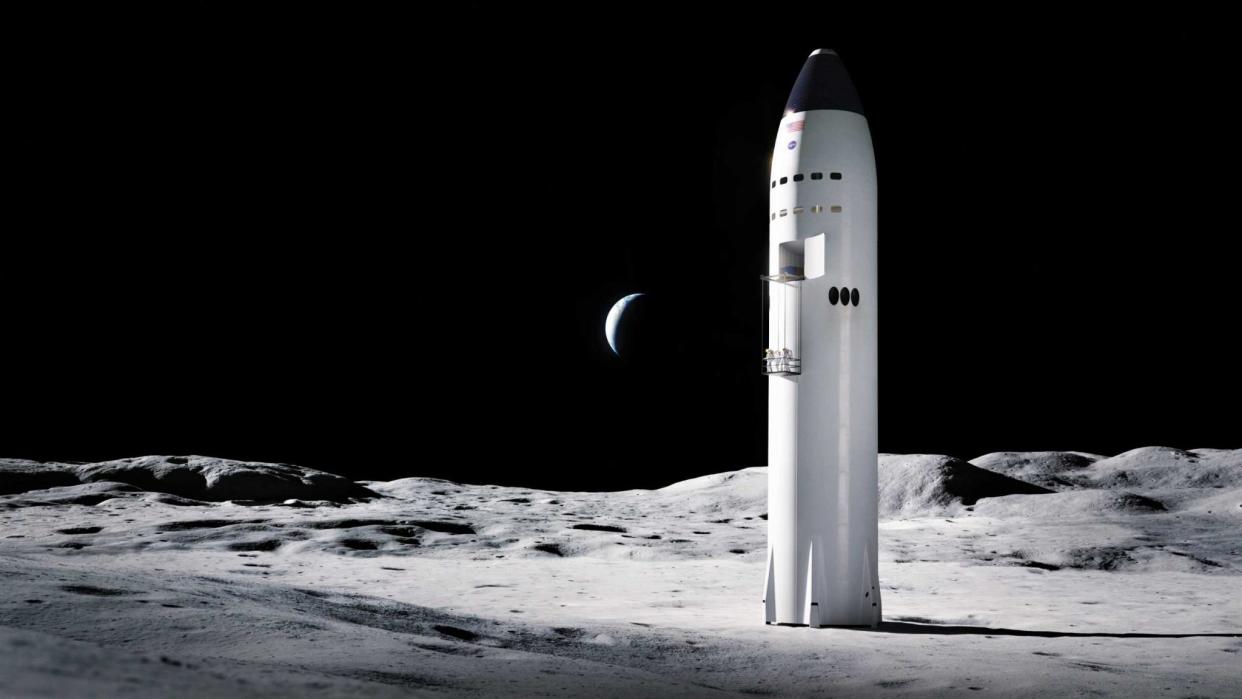  a large rocket on the surface of the moon 