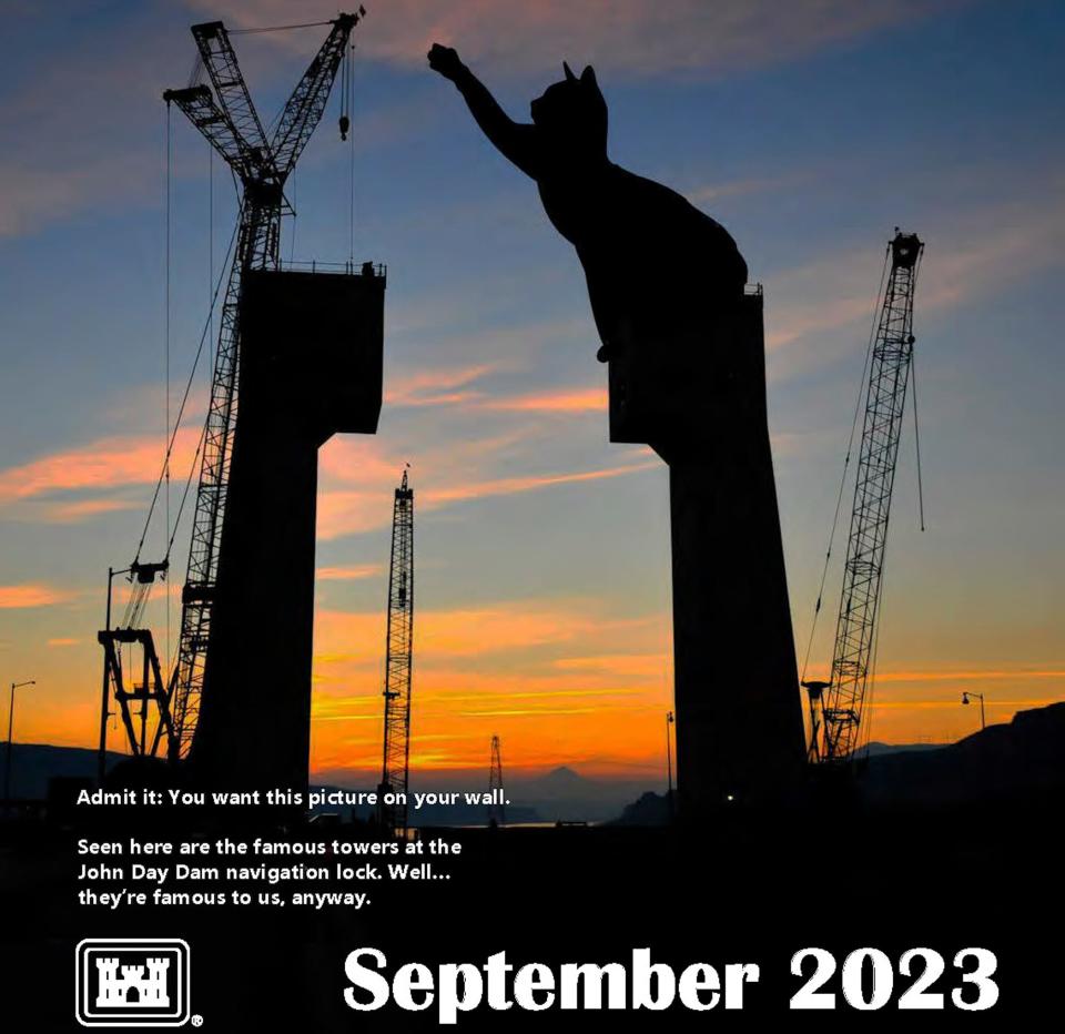 The Portland District of the U.S. Army Corps of Engineers released its 2023 calendar which features giant cats photoshopped into landscape portraits of the Corps' best achievements.