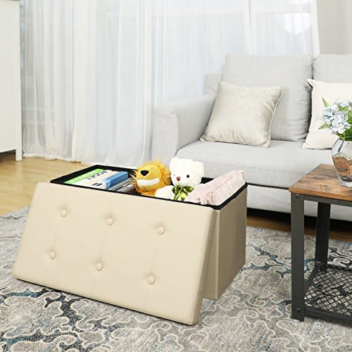 Faux Leather Storage Ottoman