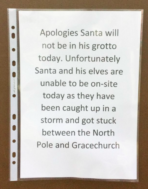 <em>A sign was posted advising people that Santa was stuck (Caters)</em>