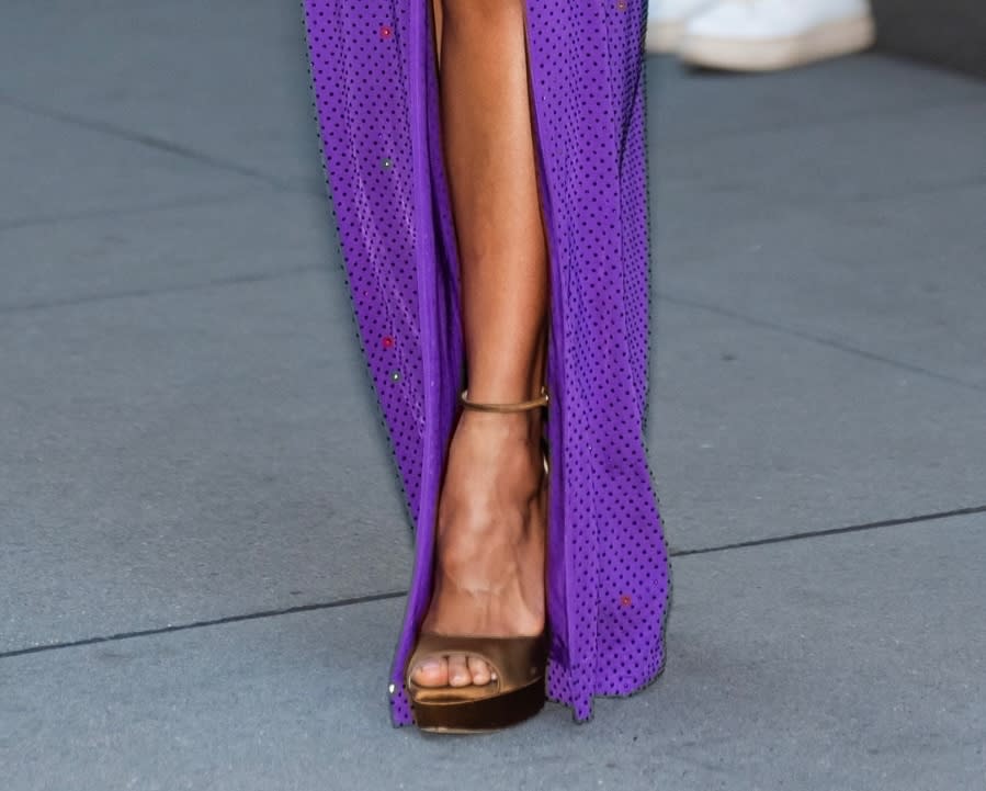 Closer look at Kerry Washington's Jimmy Choo shoes at Ralph Lauren's FW 2024 show.