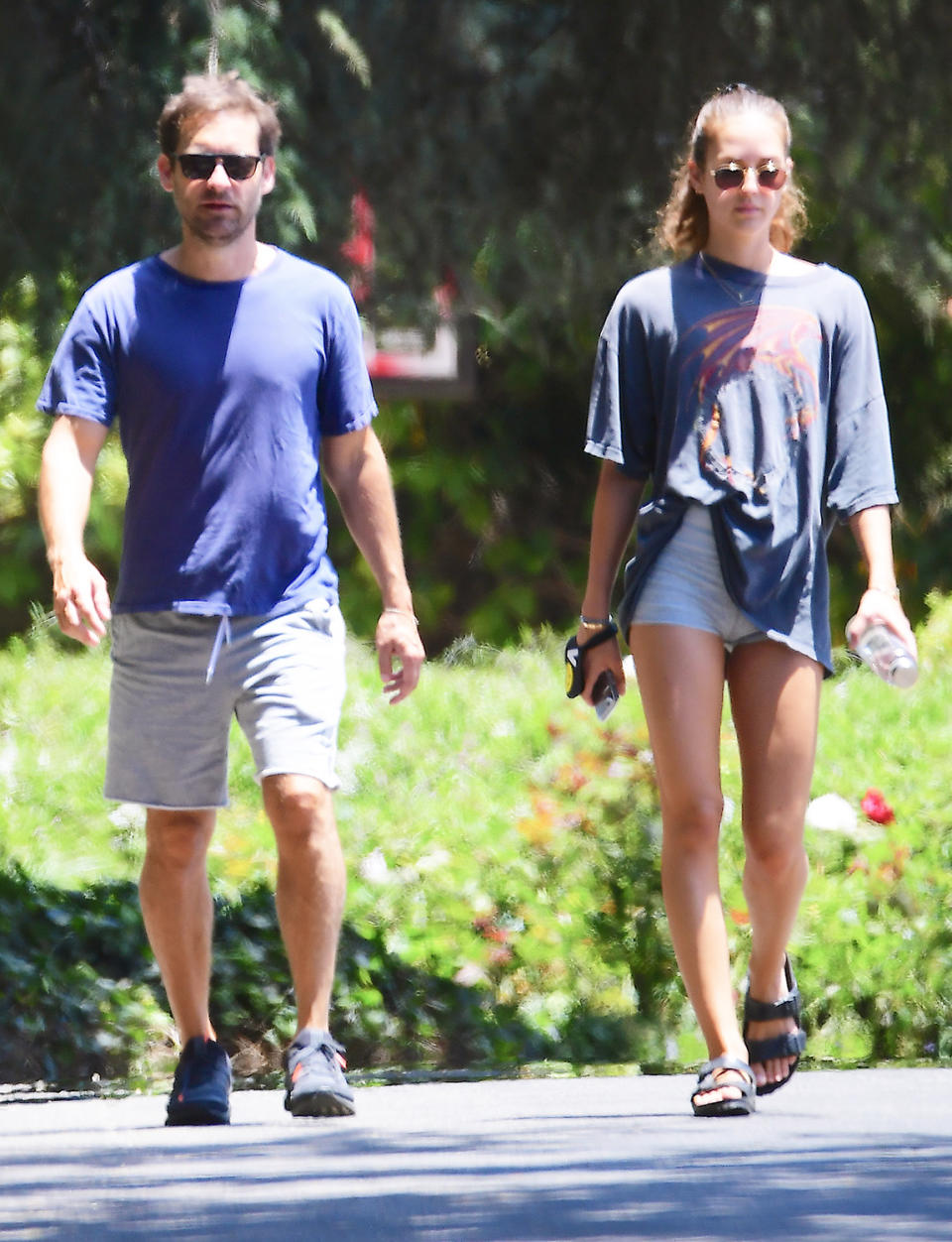 <p>Tobey Maguire and girlfriend Tatiana Dieteman take a walk on Monday in Brentwood, California. </p>