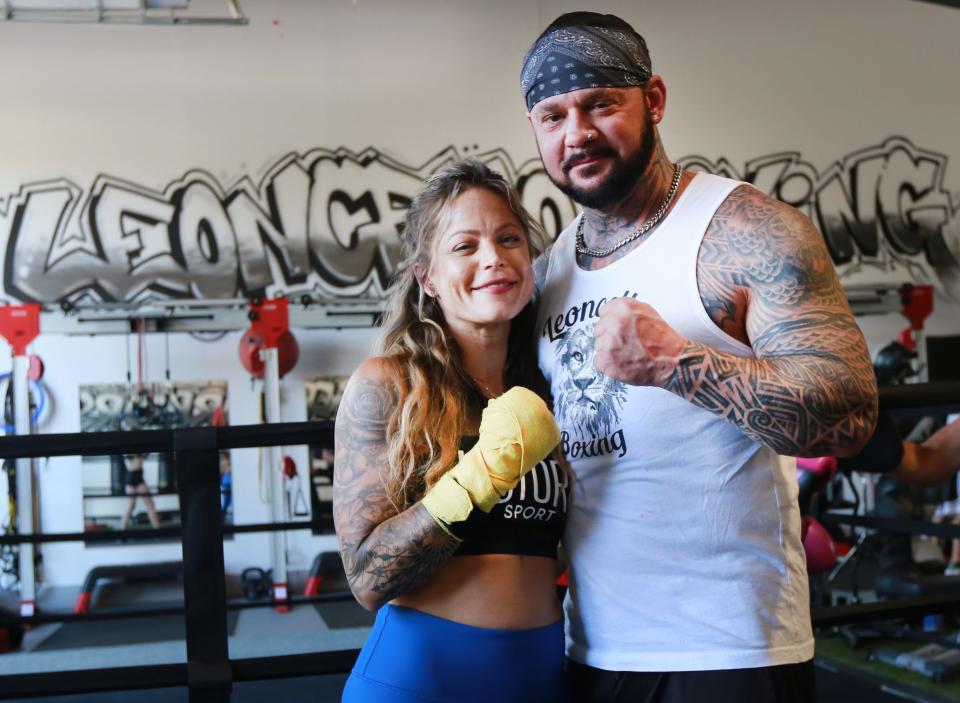 Owners of Leoncello Boxing in Raynham, Brieanna Resendes and Chad Leoncello, at the gym for a kids class on Tuesday, June 21, 2022.