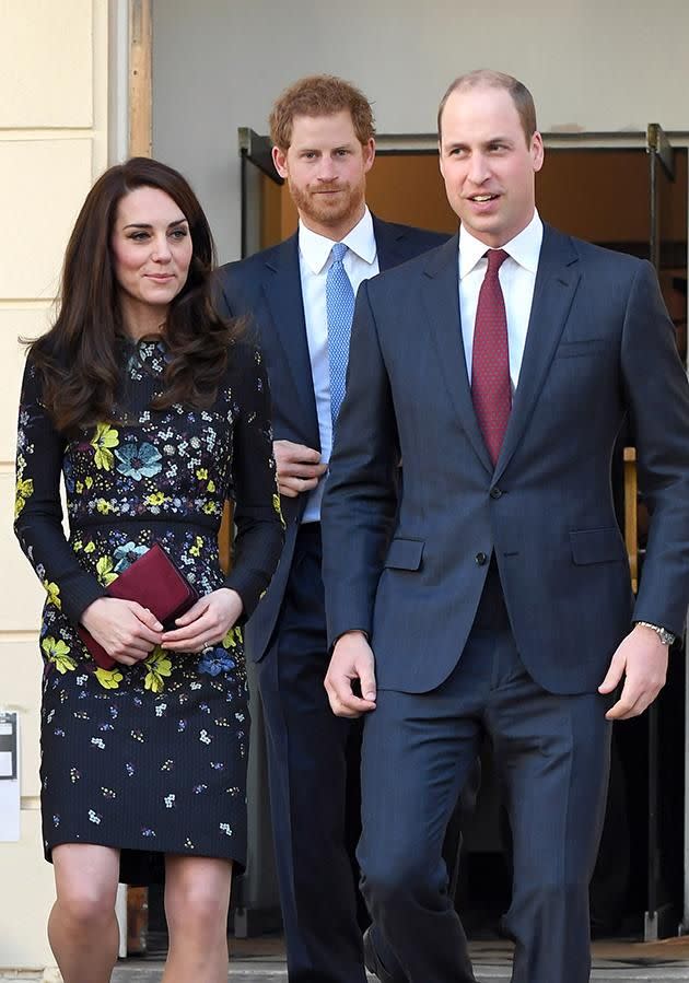 Earlier in the day Harry was at a charity event with Kate Middleton and his brother Prince William. Photo: Getty