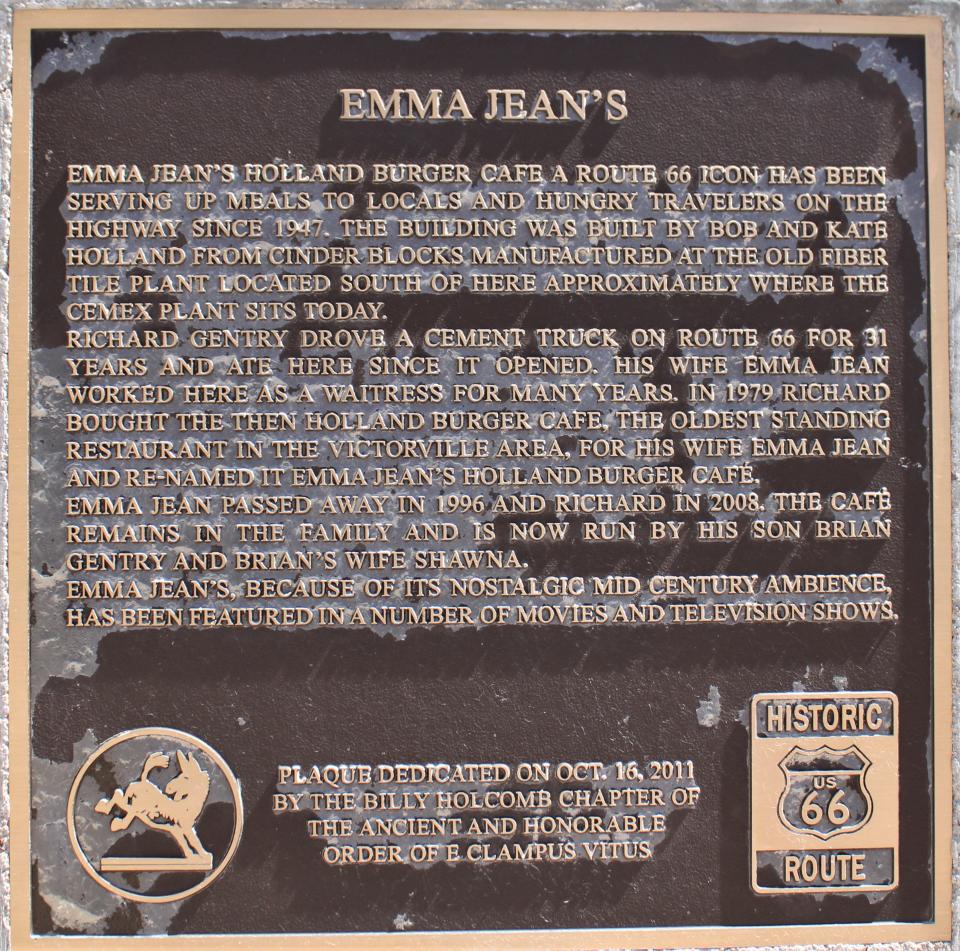 Emma Jean's historical plaque of Highway 66 in Victorville.