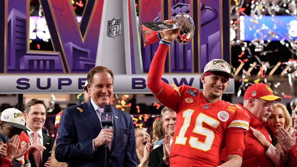 Kansas City Chiefs quarterback Patrick Mahomes celebrates winning Super Bowl LVIII. - John Locher/AP