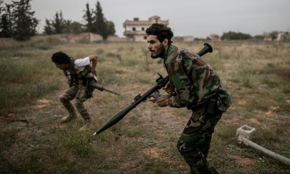 Fighters of UN-backed Government of National Accord during clashes with Libyan National Army in Tripoli, Libya, this week.