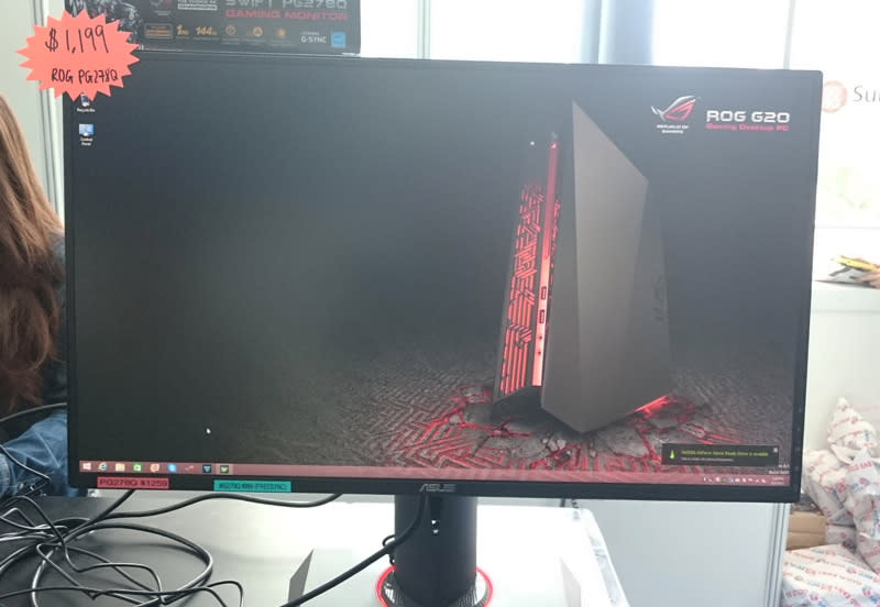 The ASUS ROG Swift PG278Q monitor is a 27-inch WQHD (2560 x 1400 pixels) LED monitor with a 1ms response time, G-Sync  capability and a 144Hz refresh rate. It goes for $1,199 (U.P $1,259)