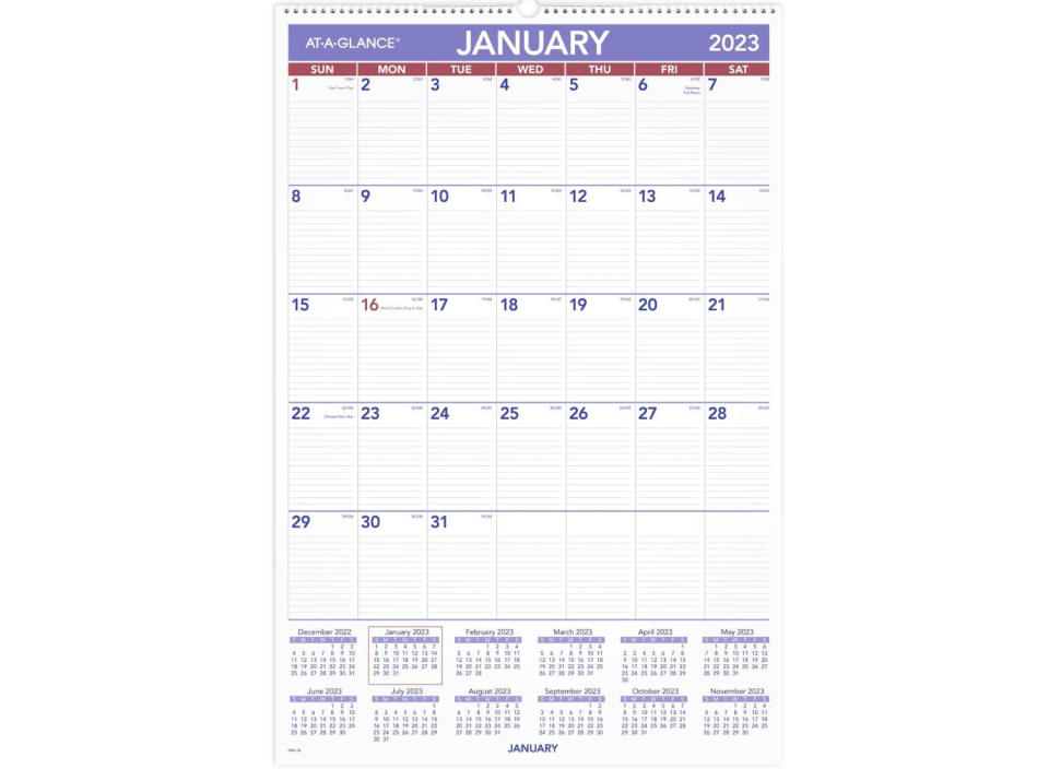 The AT-A-GLANCE 2023 Wall Calendar has large blocks with plenty of writing space. (Source: Amazon)