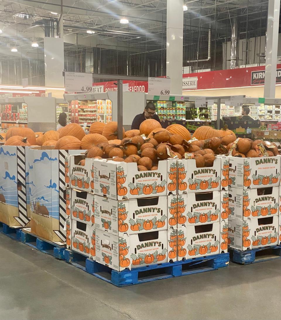 Crates of pumpkins at Costco.