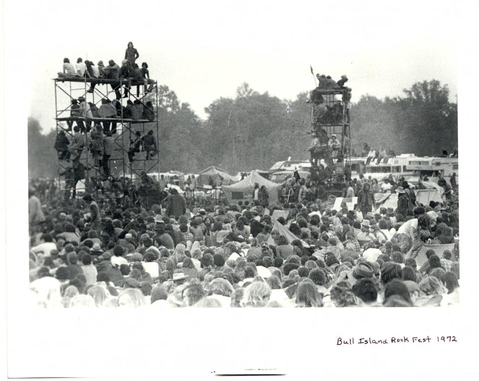 Tri-County residents were angry in 1973 when they learned that one of the promoters of the 1972 Bull Island rock festival -- depicted here -- wanted to stage a Labor Day encore in Webster County. The site was later moved to Tennessee – it never happened there, either.