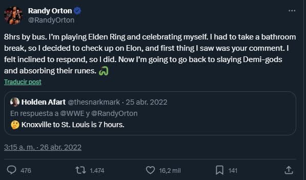 El año pasado, Randy Orton confesó que es un fan de ELDEN RING