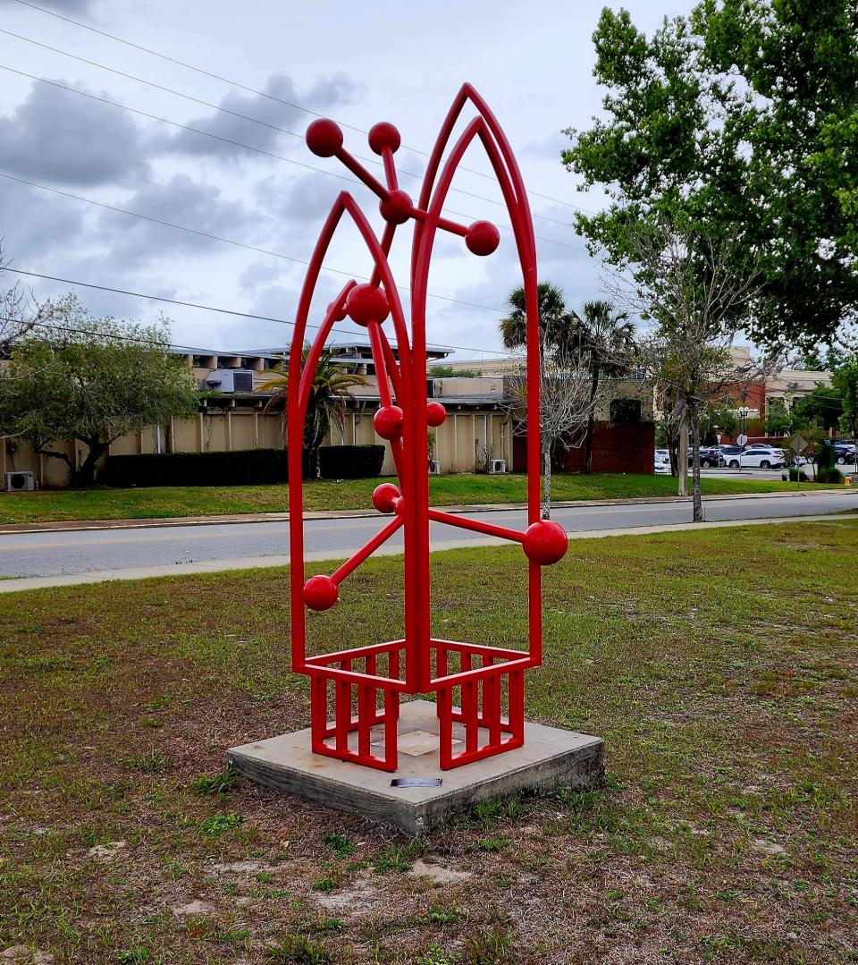 "Faith," a steel piece by Adam Walls, of Tryon, North Carolina, is pictured here at the northeast corner of South Florida and West Howry avenues.