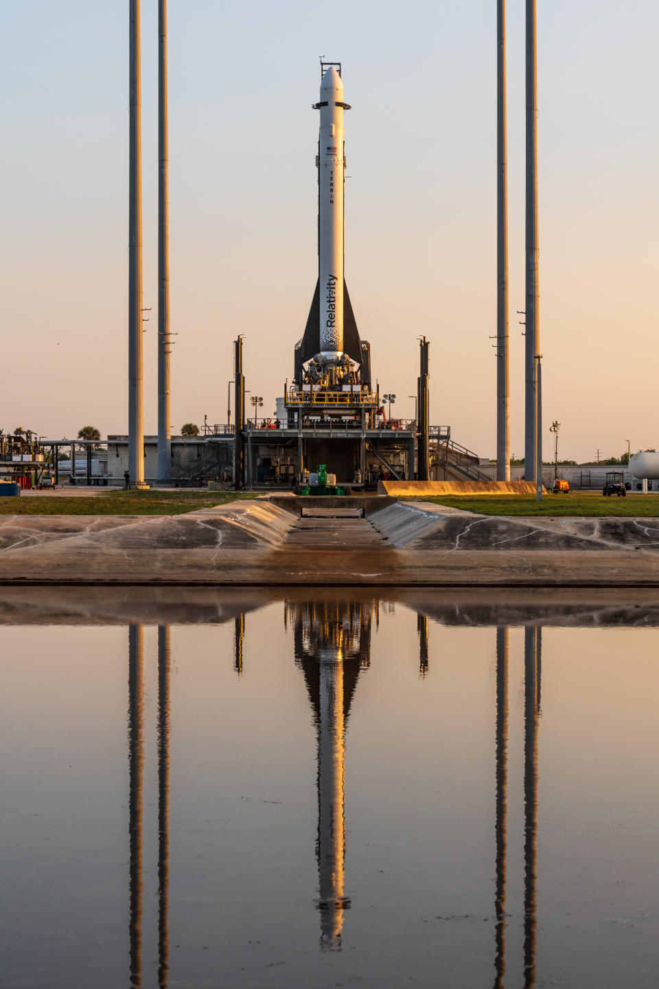 Relativity Space's 3D-printed Terran 1 rocket ready on launch pad ahead of its debut lift-off.